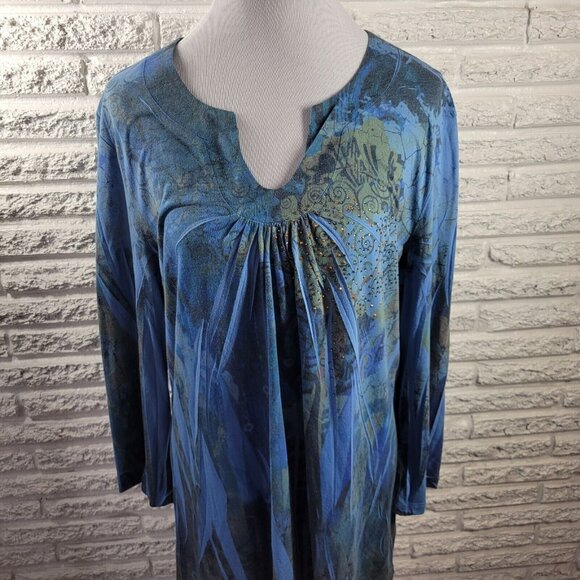 Westbound Womens Top Extra Large XL Tunic Blue Geometric Lightweight GEO149XE - Picture 2 of 8